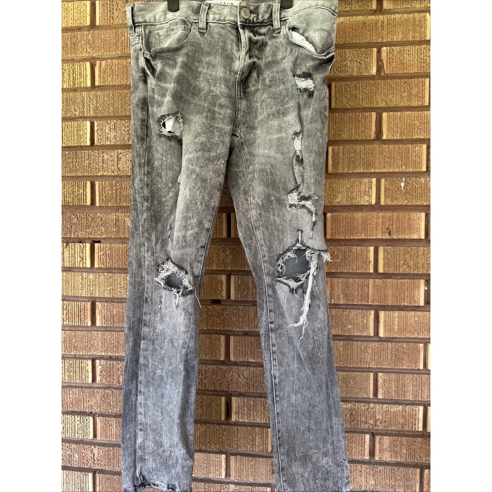PACSUN Vintage Wash Stretch Skinny Gray Ripped Jeans Men's Size 29x30 Distressed